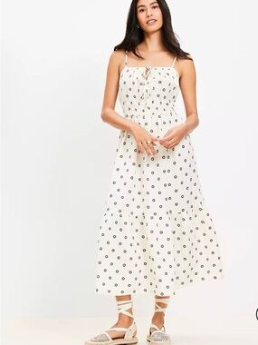 Cream Spotted Smocked Waist Maxi Dress